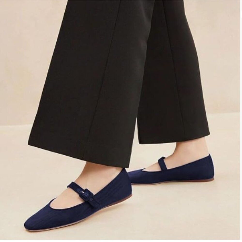 Miss left Navy Buckle Strap Mary Jane Round Toe Ballet Flats Slip On Cozy Shoes